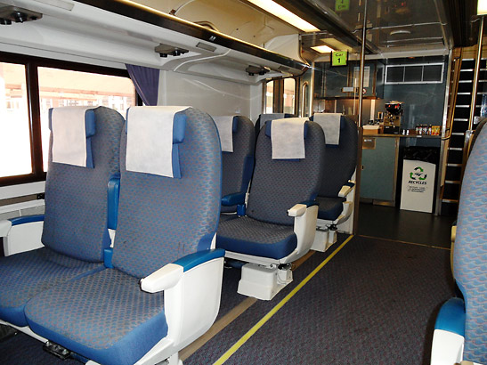 a look inside the interior of the Business Class section, Amtrak Pacific Surf Liner