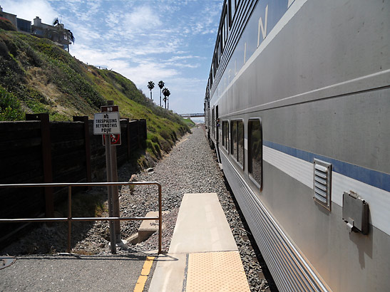 Amtrak Pacific Surf Liner train stops by one of the stations en route to San Diego