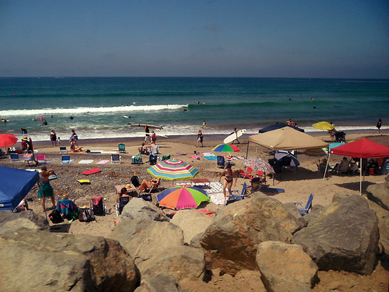 view of a beach from Amtrak train going to San Diego