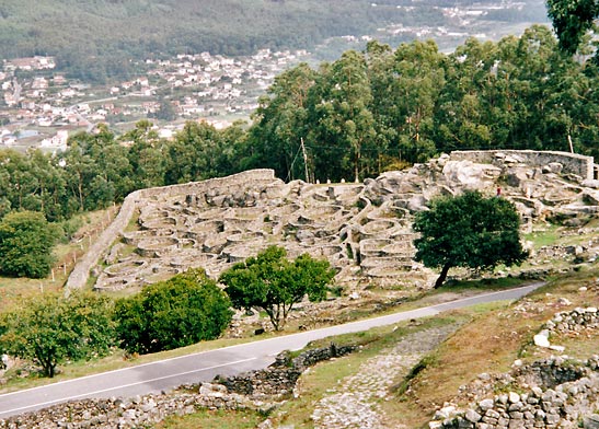 ancient Celtic dwellings beside the road going to Santa Tegra