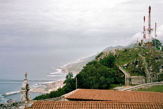 radar and radio masts on a hill overlooking the coast at Santa Tegra. Galicia,Spain