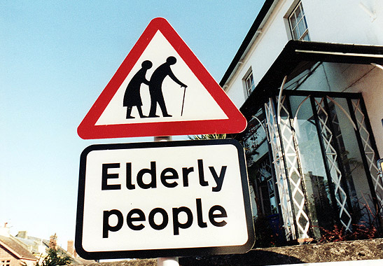 street sign in the U.K. cautioning drivers to watch out for senior citizens