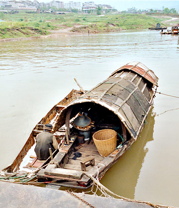 Chinese junk docked on the Yangtze River