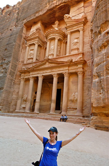 writer at the Al-Khazneh or 'The Treasury' in the ancient city of Petra, Jordan