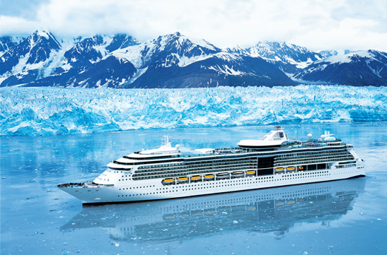 the cruise ship Radiance of the Seas sailing by the Hubbard Glacier, Alaska