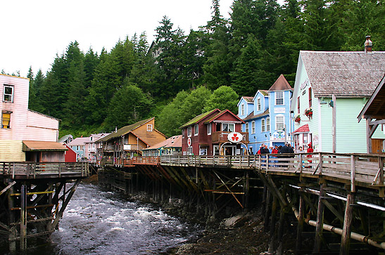 houses and shops on stilts along Ketchikan Creek