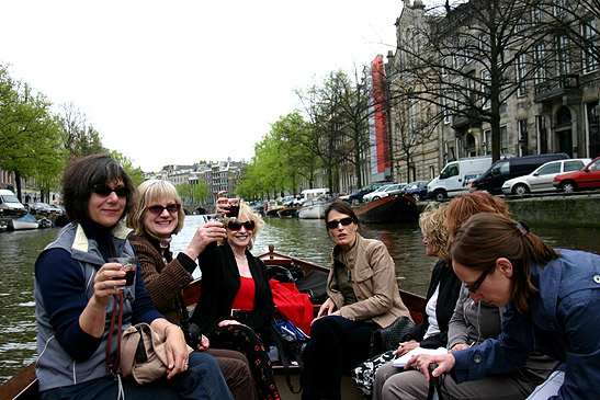 Ladies aboard boat on Amsterdam Canal
