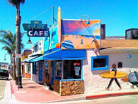 a line of cafes and restaurants at Pismo Beach