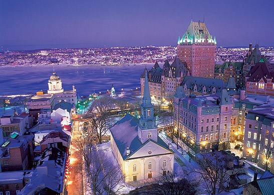 the Le Chteau Frontenac Hotel overlooking the St. Lawrence River and Quebec skyline