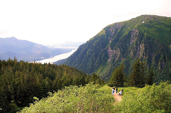 view of Gastineau Channel and downtown Juneau from Mt. Roberts