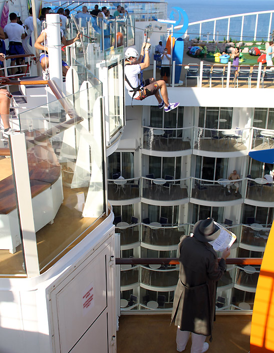 guest trying out the zip line above Boardwalk