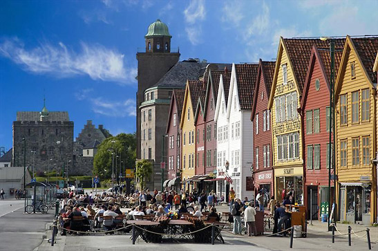 colorful Hanseatic shops and warehouses at Bryggen, Bergen, Norway