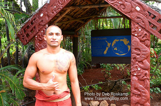 Maori native at the entrance of the New Zealand village