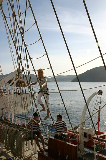 climbing the mast