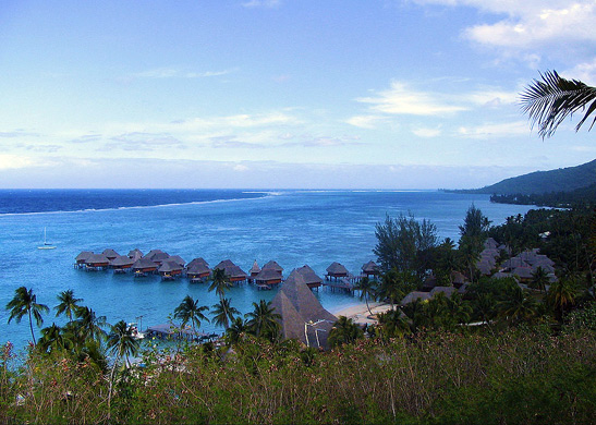 resort cottages in lagoon, Moorea