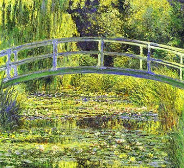 one of Monet's paintings of his garden showing the Japanese Bridge and lily pond
