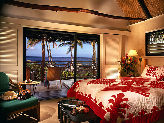 guest room overlooking the sea at the Kona Village Resort