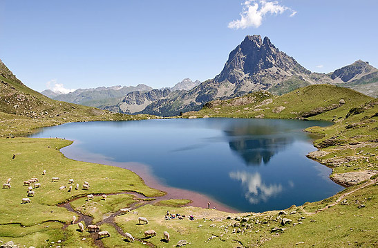 Pic du Midi d'Ossau reflected in the lac Gentau, Pyrenees