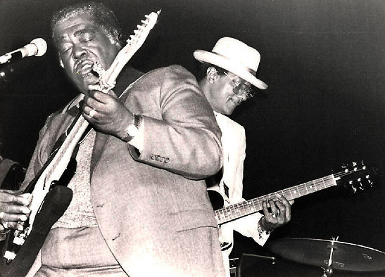 Hubert Sumlin performing with Big Daddy Kinsey on stage at the Palomino, North Hollywood, CA