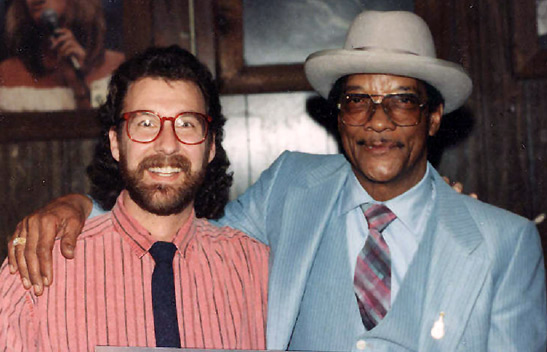 the writer with Hubert Sumlin backstage at the Palomino