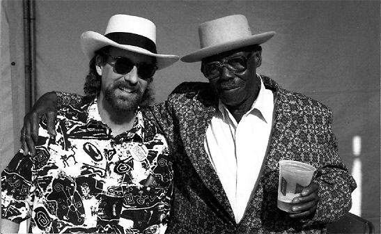 the writer with Pinetop Perkins during an interview, Long Beach, CA, 1993