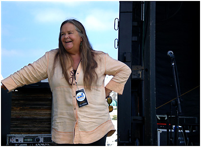 Tracy Nelson smiling at fans from the stage, San Diego Blues Festival