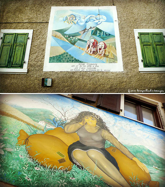 close-up of two of the more than 200 hand-painted murals in Balbido