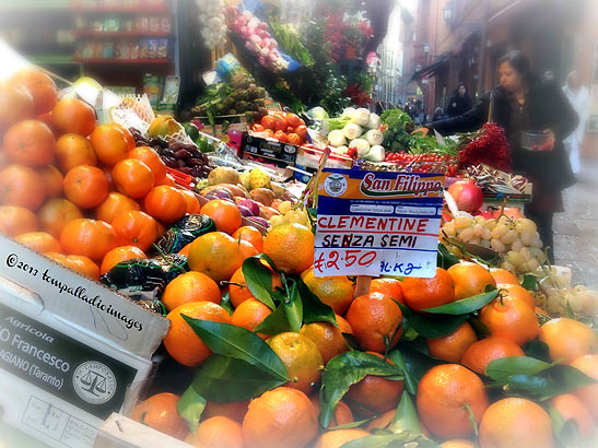 fresh produce at the Quadrilatero, Bologna's old market area