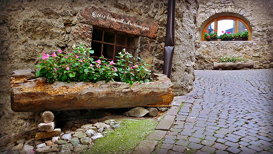 flower box in front of a house at the village of Canale di Tenno