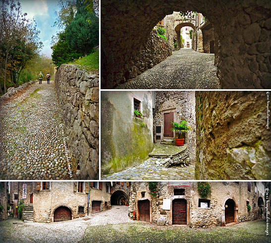 stone-and-mortar underpasses, alleyways and piazzette (small squares) at Canale di Tenno