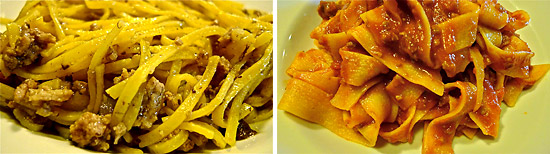 sampler plate of Pappardelle al Cinghiale and Chitarrine della Locanda at the Locanda de Senari