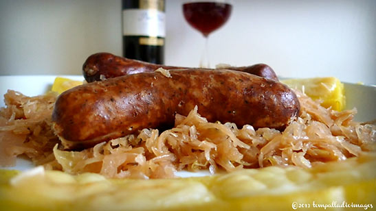 a ciuiga or minced pork sausage with sauerkraut and polenta, San Lorenzo in Banale