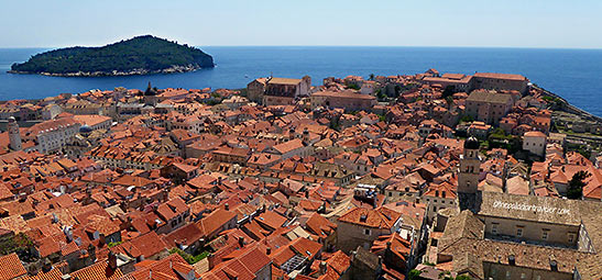 bird's-eye-view of Old Town Dubrovnik and the Adriatic Sea from the city's fortification walls