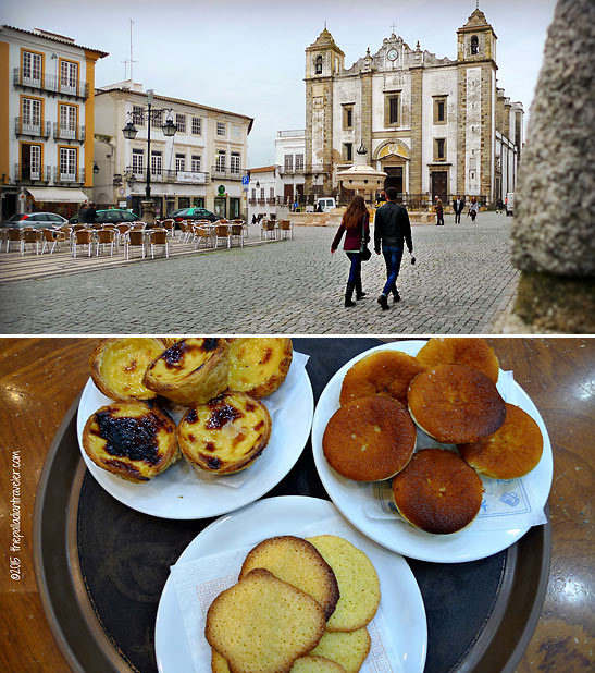 the Praça do Giraldo (Giraldo Square); pasteis de nata or egg tarts at the Café Arcada