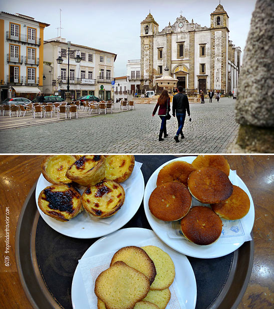 the Praa do Giraldo (Giraldo Square); pasteis de nata or egg tarts at the Caf Arcada