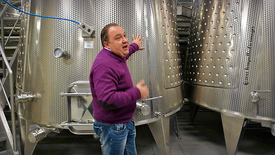 Marchesi Mazzei Castello di Fonterutoli's director of public relations Leonardo guides the writer's media group through the plant