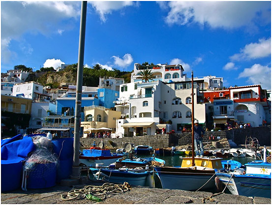 terraced houses in the fishing village of San Angelo, Ischia