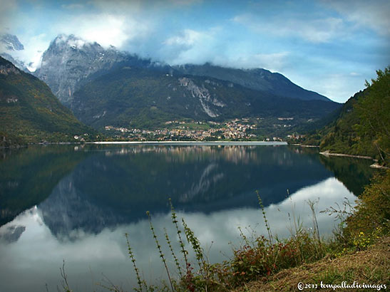 the Lago di Molveno or Lake Molveno with the village in the background