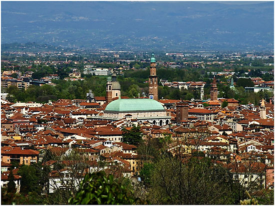 panoramic view of Vicenza's Centro Storico as seen from the overlook atop Monte Berico