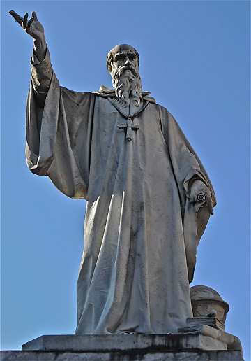 statue of St. Benedict in Norcia, Umbria, central Italy