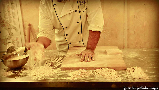 The Etruscan Chef, Lorenzo Polegri, at work in his kitchen