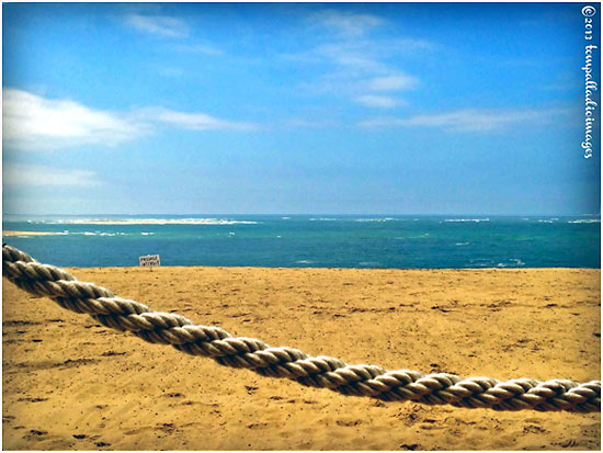 beach scene at the seaside resort of Pyla-sur-Mer, Southwestern France