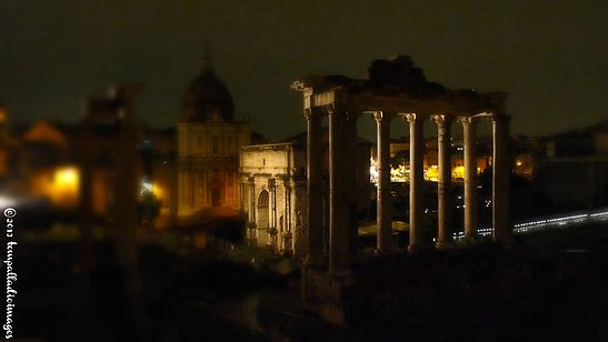 the Roman Forum at night