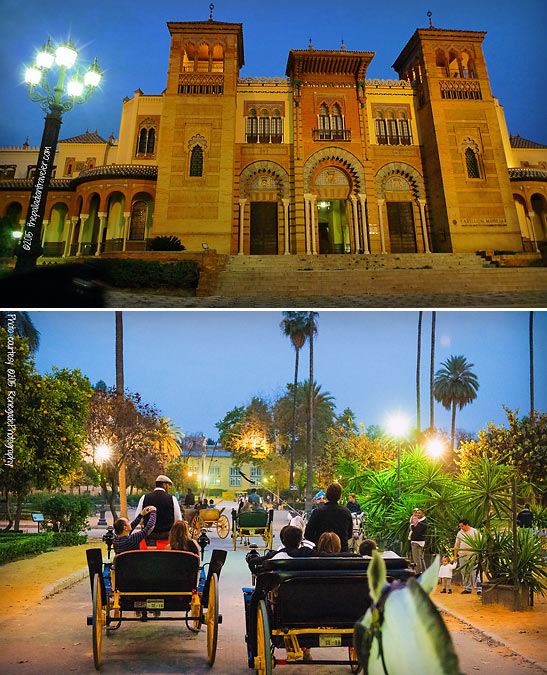 driving around Barrio Santa Cruz on horse-drawn carriages