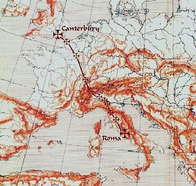 map of the Via Francigena pilgrimage route