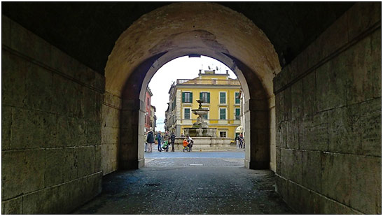 passageway into Piazza del Commune, Sutri, Lazio, Italy