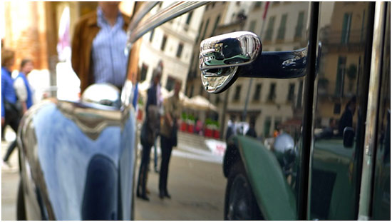 chrome-plated door handle of vintage car