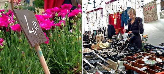 L to R: flowers for sale; jewelry for sale, Vicenza, Italy