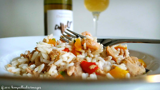 a plate of insalata di riso with 2011 Trissino Chardonnay DOC