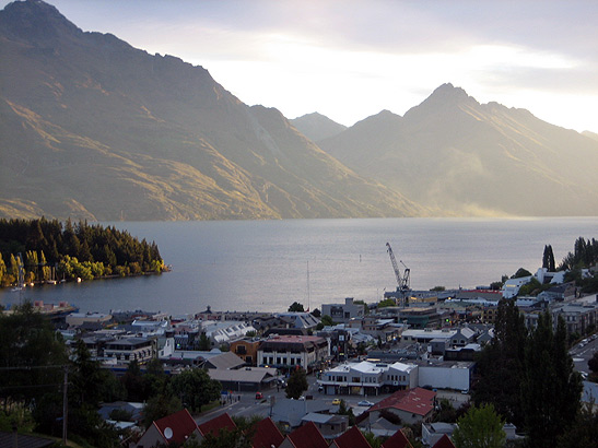 view of Lake Wakatipu and Queenstown from the Heritage Heights Apartments, South Island, New Zealand